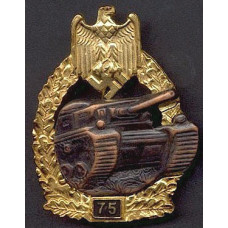 WW2 German Panzer Tank battle badge - 75 Actions Gold and Silver