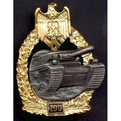 WW2 German Panzer Tank battle badge - 100 Actions Gold and Silver