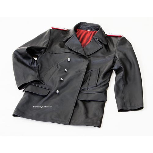 U-boat leather deck jacket fall collar - ww2 german leather jacket - BLACK
