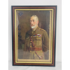 MILITARY PROP HIRE - framed portrait of King George V - ww1 era