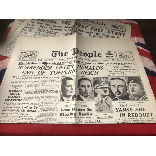 MILITARY PROP HIRE -  WW2 newspapers - Sunday Times 6th April 1945