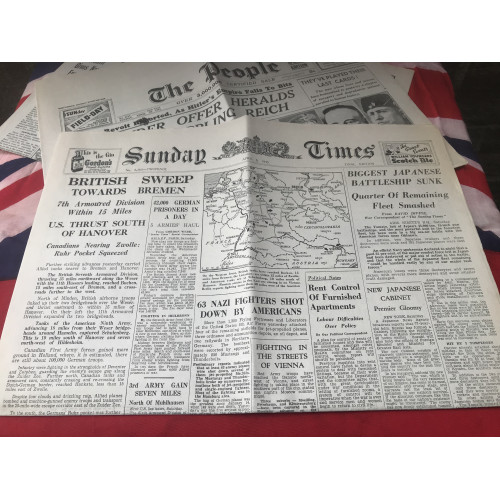 MILITARY PROP HIRE -  WW2 newspapers - Sunday Times 6th April 1945