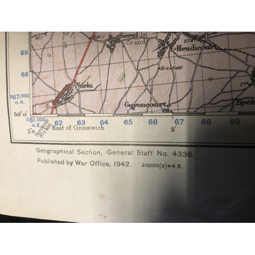 MILITARY PROP HIRE - WW2 British Map of Begium and N France 1942