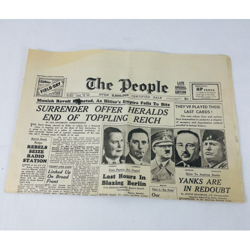MILITARY PROP HIRE -  WW2 newspapers - The People Sunday 24th April 1945
