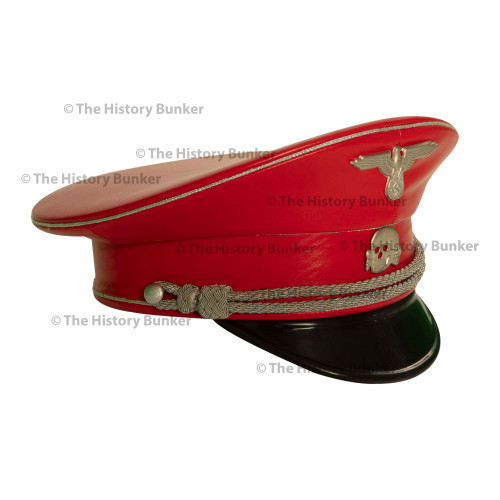 SS m32 tricot visor in leather  - WW2 German officers cap - RED