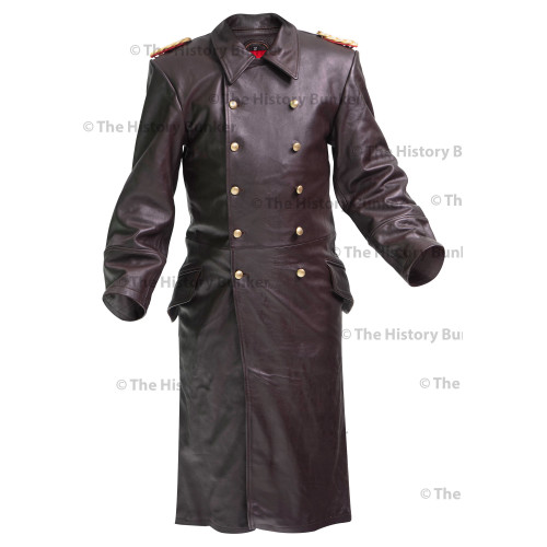 German SENIOR Officers leather Great Coat BROWN - WW2 German Leather Coat