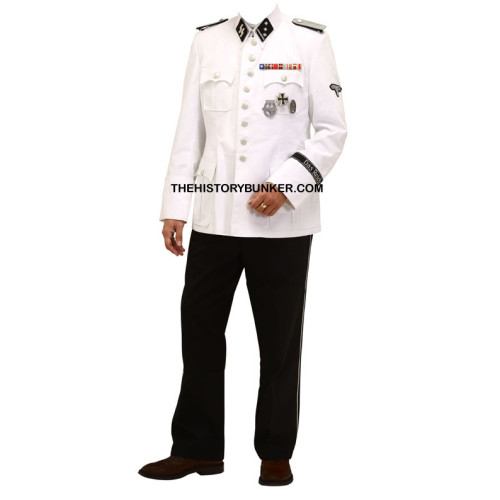 WW2 German SS dress uniform - white cotton tunic and black tricot trousers