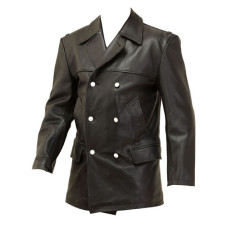 U-boat leather deck jacket fall collar - ww2 german leather jacket - BLACK