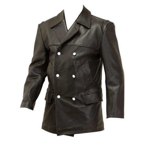 U-boat leather deck jacket fall collar - ww2 german leather jacket - BLACK