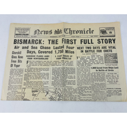 MILITARY PROP HIRE -  WW2 newspapers - News Chronicle 28th May 1941