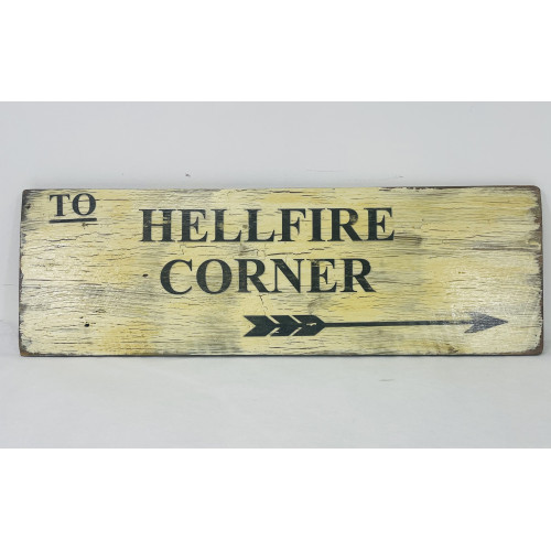 MILITARY PROP HIRE  WW1 WOODEN SIGN HELLFIRE CORNER
