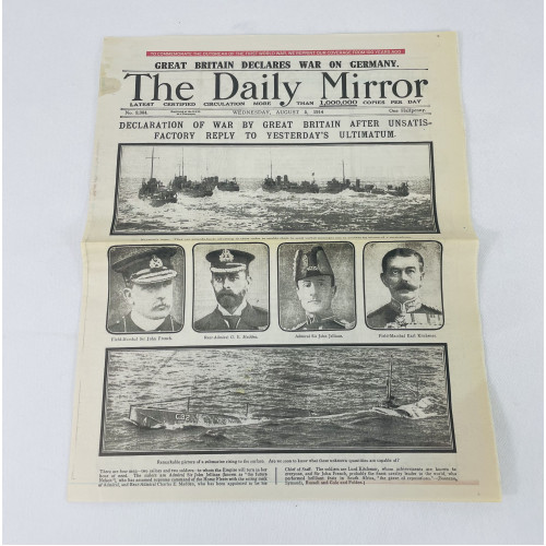 MILITARY PROP HIRE -  WW1 newspapers - Daily Mirror 5th August 1914