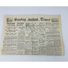 MILITARY PROP HIRE -  WW2 newspapers - Sunday Times 6th April 1945